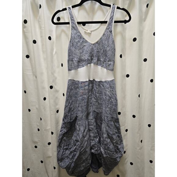 Carry Me Paris 100% linen bubble hem dress pockets small - Picture 1 of 10